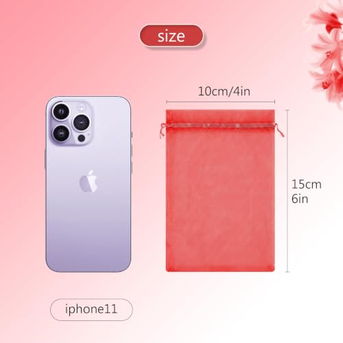 Image of FUNFERY 100PCS Red Organza Gift Bags 4x6in,Drawstring Pouch for Jewelry