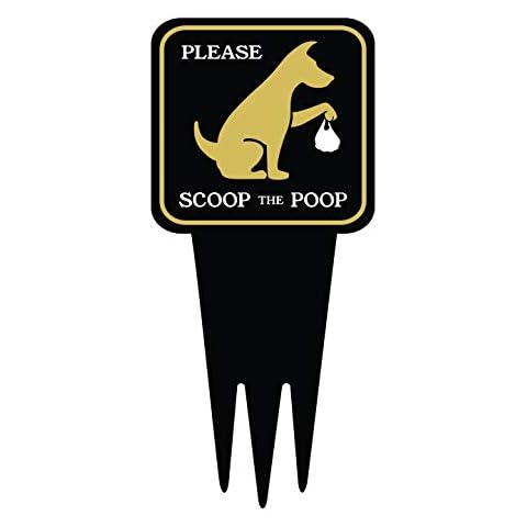 Clean Up After your Dog Yard Sign With Stake | Scoop the Poop Lawn Signs | Clean Up Dog Poop Sign | Keep Off Grass | Unique Triple Self Staking Design | Heavy Duty Dibond Aluminum | 12” x 5.5” Cover