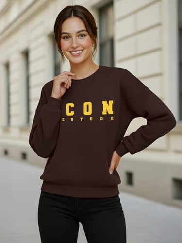 Image of LEOTUDE Women's Loopknit Boyfriend /Loose Fit Round Neck Sweatshirt (Color Black)