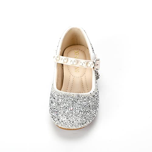 Little Girls Glitter Low Heel Dress Shoes Flower Mary Jane Wedding Party Princess Ballet Flats3