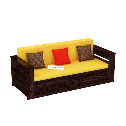 Image of Mamta Furniture Solid Wood Foster 3 Seater Sofa Cum Bed with 40 Density Cushions for Living Room, Three Seater Queen Size Sofa Bed for Home, Sofa Com Bed, Sheesham Wood Walnut