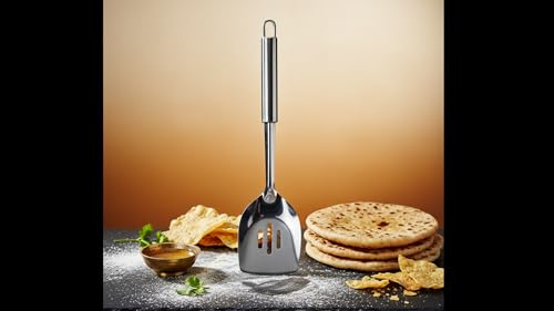 Image of Premium Stainless Steel Slotted Spatula Turner 1pc Heavy Gauge Food Grade Thickness for Cooking Roti Papad Kitchen Utensil 27cm