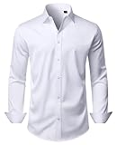 DEMEANOR White Dress Shirts for Men Wedding Business Long Sleeve Wrinkle Free Stretch Formal Button Down Shirt L