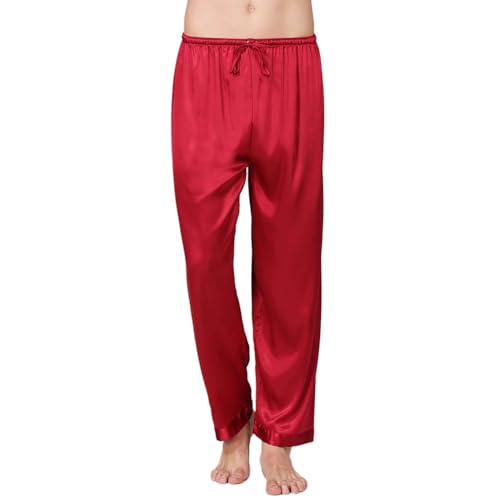 Men's Satin Pajama Pants Long Pj Trousers Lightweight Straight Leg Lounge Loose Summer Elastic Waist Sleepwear