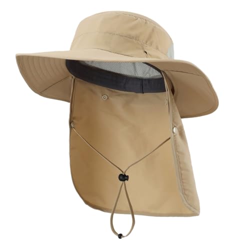 Magracy Unisex UPF 50+ Wide Brim Sun Hat with Neck Flap Breathable Adjustable Safari Hat for Outdoor Fishing Hiking Khaki
