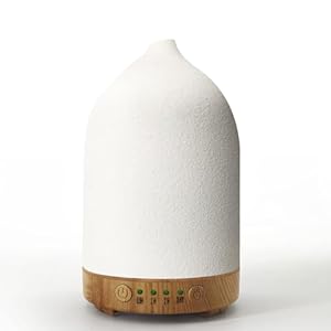 Essential Oil Diffuser Humidifiers,Aromatherapy Diffuser, Ceramic Wood Grain Diffusers for Oils,7-Color Night Light Aroma Home,Office and Trip(100ML)-White