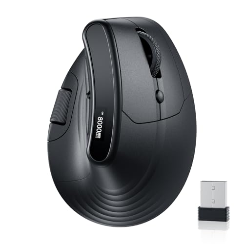 ECHTPower Ergonomic Vertical Mouse, Wireless Rechargeable Mouse with LED Display, 7-Level Adjustable DPI up to 8000, Silent & Programmable Buttons, Multi-Device Connection for PC/Mac/Laptop