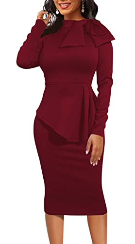 Image of Women's Fashion Peplum Bodycon Dresses Short Sleeve Bow Club Ruffle Pencil Party Dress
