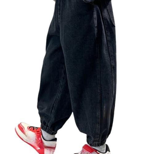 Wide Leg Jeans for Boys Baggy Elastic Waist Casual Wash Denim Pants Teen Fall Streetwear Trousers with Pocket