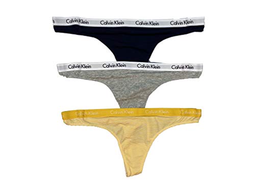 Calvin Klein Women`s Carousel Cotton Thongs 3 Pack (Black(QP1259-060)/Yellow, Small)