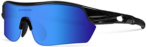 Queshark Polarized Sports Sunglasses with 4 Interchangeable Lenses for Men Cycling Running Driving Fishing Golf Baseball Glasses QE0047