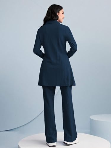 Image of TADKEE Women's Solid Color Two-Piece Set | Long Sleeve Top & Wide Leg Pants Co-ord Set | Casual Wear Co ord Set