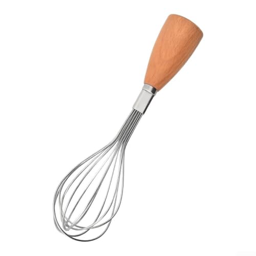 Batidora de mano de acero inoxidable con mango de madera, batidor pequeño para huevos, crema y mantequilla en cocina casera