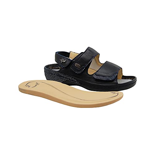 Sandales pour femme OASI 1200-02 BLEU, orthopédiques réglables prédisposées à la semelle intérieure, dessus en cuir et semelle antidérapante, chaussons ouverts anatomiques, n. 41 Cover