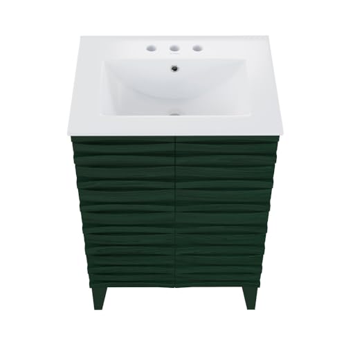 Image of Swiss Madison Cascade 24 inch Freestanding Bathroom Vanity in Green Oak with 3-Hole Widespread Sink Top