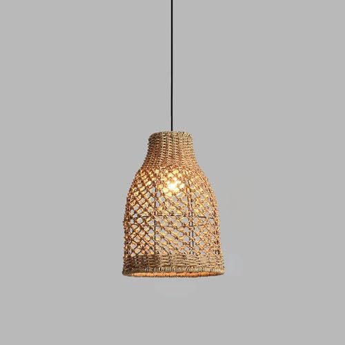 Abat-jour naturel en rotin suspendu luminaire E27 rétro japonais pour salon de ferme
