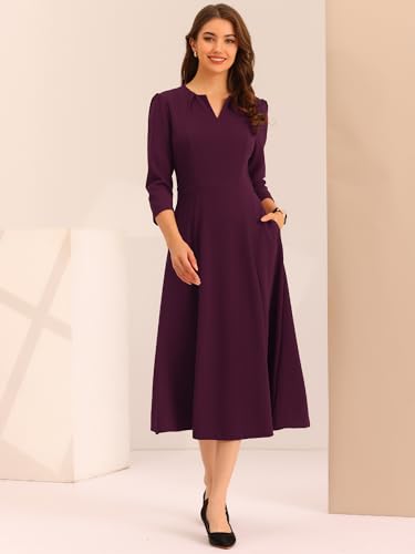 Image of Allegra K Womens 3 /4 Sleeve A-Line Business Work Formal Midi Dress