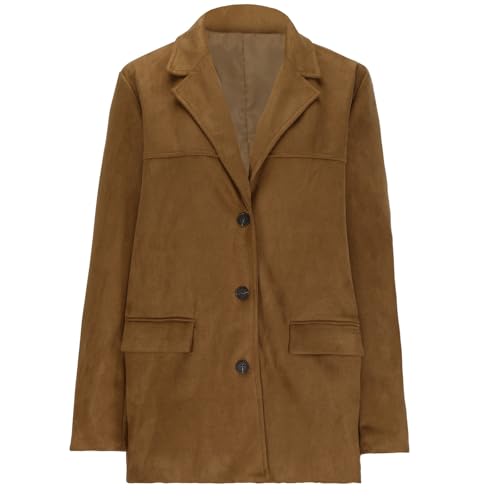 Women's Suede Blazer Jackets, Long Sleeve Lapel Casual Coat Fashion Single Breasted Elegant Business Office Jacket4