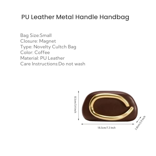 Image of Women PU Leather Metal Handle Handbag Trendy Commuting Compact Stone Purse Hand-held Causal Shoulder Clutch Bag
