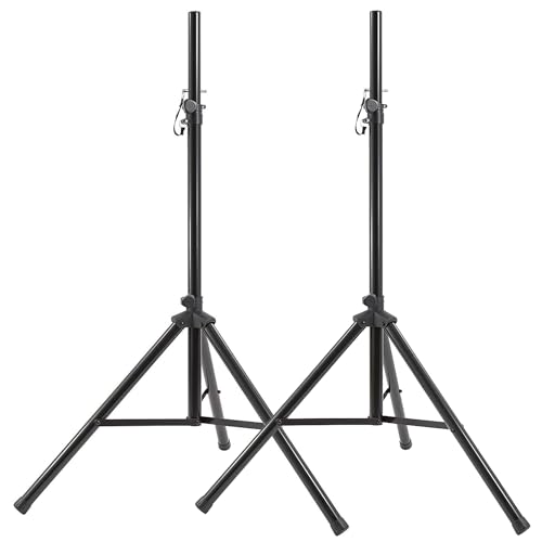 Pair of Universal Speaker DJ Stand Mount Holder - Heavy Duty Tripod w/Adjustable Height from 72” to 40” and 35mm Compatible Insert - Easy Mobility Safety PIN and Knob Tension Locking for Stability
