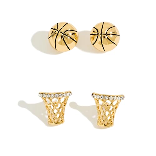 COORWEEL Sport Themed Statement Earrings 2 Pairs Basketball Novelty Stud Earrings for Women Sports Jewelry Gift
