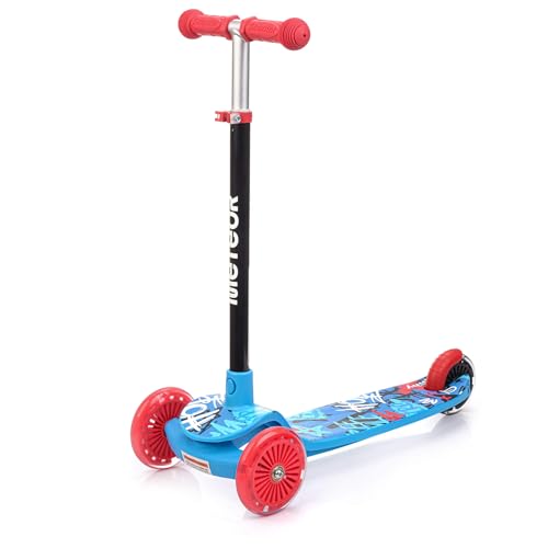 meteor 3‑Rad Kinderroller mit LED Leuchträdern und Balance‑Lenkung – höhenverstellbarer Dreirad Kinder Scooter mit rutschfestem Trittbrett – sicherer Tretroller ab 3 Jahre
