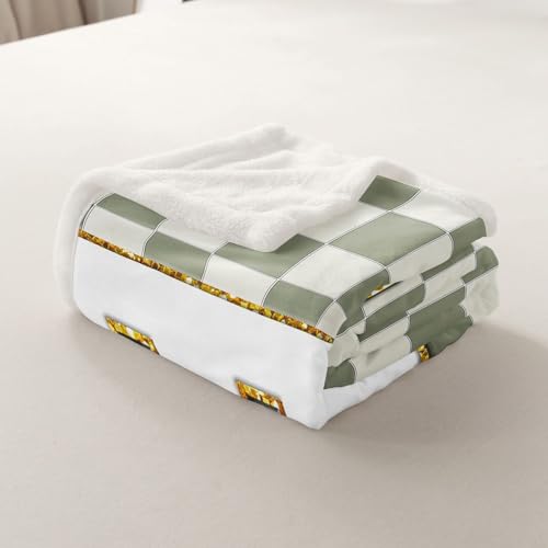 Image of Erosebridal Sage Green Checkered Fuzzy Plush Throw Plaid Initial T Fleece Blanket Personalized Monogram Sherpa Blanket for Kids Boys Girls,Fashion Grids Gingham Decor for Bed Couch Baby 30 inchx40 inch