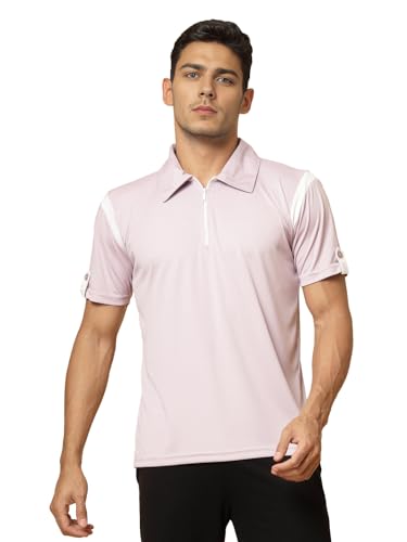 Image of CHKOKKO Gym Tshirt for Men Workout Activewear Man T-Shirts Polo Neck Zipper Regular Fit Half Sleeves for Sports Running Yoga Training Activities