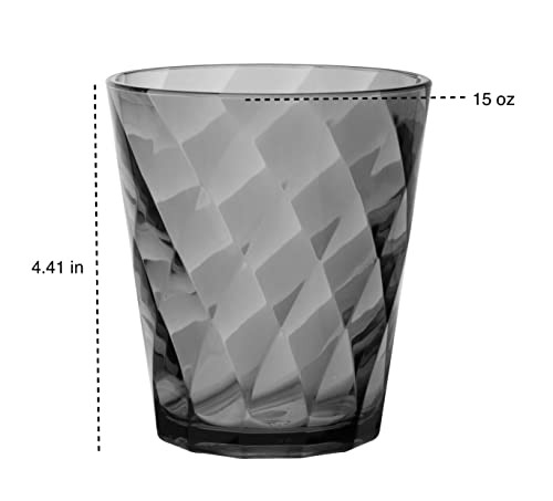 Klifa- New York- 15 Ounce, Set Of 6, Acrylic Tumbler Drinking Glasses, Bpa-Free, Stackable Plastic Drinkware, Dishwasher Safe Cups, Gray Black #TOP1
