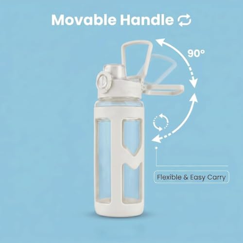 Image of LHOTSE Cute Square Water Bottle for School with Straw & Leakproof Lid - Large Capacity Kawaii Bottle for Kids, Girls & Office Usen 700 ML (Off-White)