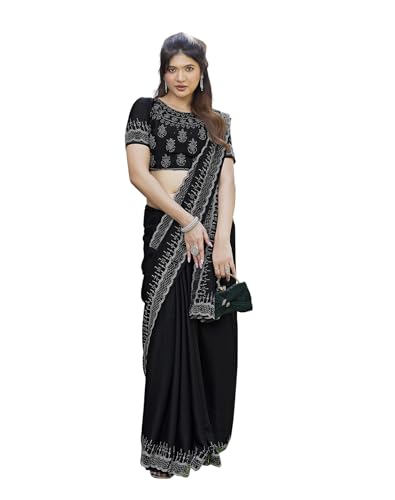 Image of Yashika Women's Satin Moss Saree|Sarees for Women (AZ-YS-P1-GUDDI BLACK)