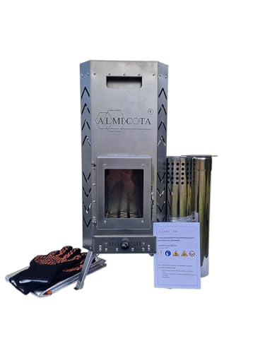 ALMICOTA Zelt-Saunaofen Edelstahl | hochwärtige Verarbeitung | Füße klappbar | Füße verriegelbar | rasante Heizprozess | mobiler Ofen | Gewicht 21kg | minimaler Holzverbrauch | platzsparend