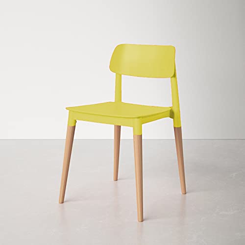 Image of Finch Fox Bella Dining Chair /Cafeteria Chair /Cafe Chair /Armless Side Chairs Molded ABS Plastic with Wood & American Mid-Century Styling in Yellow Color