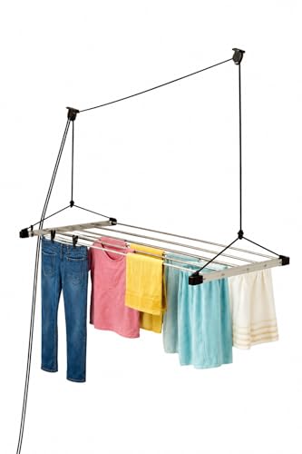 Image of Purnima Marketing PM Heavy Duty Stainless Steel (5 Pipe X 4 Feet) ECODRY Model with UV Protected Nylon Rope Ceiling Cloth Dryer | Cloth Drying Stand for Balcony | Clothes Stand for Drying
