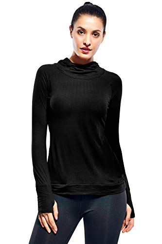 Workout Tops for Women Long Sleeve Lightweight Hoodie with Thumb Holes(XS,Black)