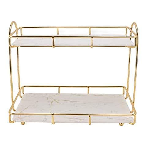 LIYJTK 2 Tier Gold Cosmetic Storage Shelf Rack Large Capacity Waterproof Metal Countertop Storage Shelf Rack Makeup Organizer Shelf Holder for Bathroom Kitchen Bedroom Cover