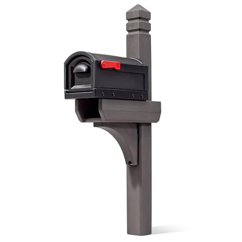 Step2 Lakewood Mailbox & Post, Weather Resistant, Large Outdoor Mailboxes, Made of Durable Plastic, Easy to Install, Flag Included, Black/Brown by Step2 - Used condition - US$88.72