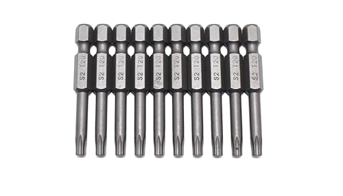 TEMO 10 pc T20 Torx Star Head Screwdriver Bit Set, S2 Steel 6 Point T-20 Reduced Round Shaft Screwdriver Insert Bits Hex Shank