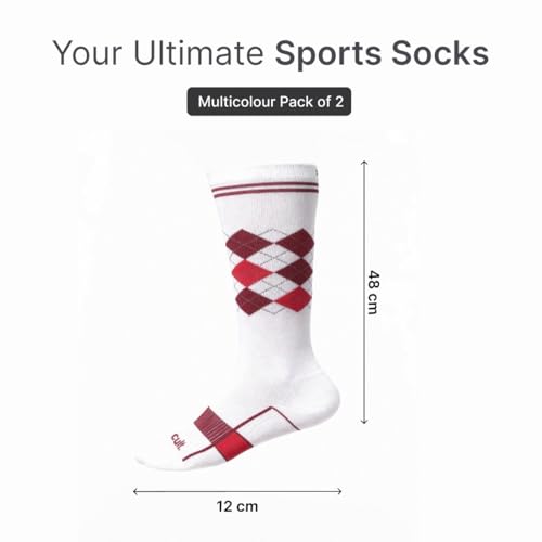 Image of CULT Men's Sports Knee-Length Cotton Terry Socks - Ultra Soft, Sweat-Absorbent & Breathable - Anti-Microbial with Arch Support, Midfoot Compression & Ribbed Grip - Pack of 2