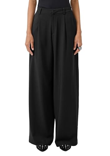Pantalon plissé jambe large noir de l'élégance bureau au style décontracté