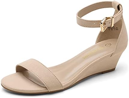 DREAM PAIRS Women's Ingrid Nude Suede Ankle Strap Low Wedge Sandals Size 8.5 M US