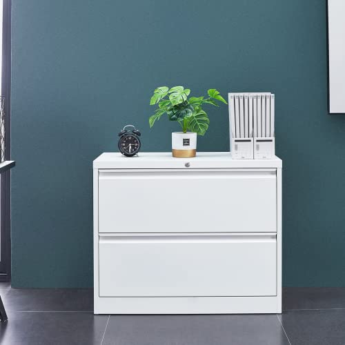 Vingli Wide Lateral 2 Drawer File Cabinet With Lock, Metal File Cabinets For Home Office, White File Cabinet Printer Stand For Hanging Letter/Legal Size File Folders With Tabs, Easy Assembly Required #TOP3
