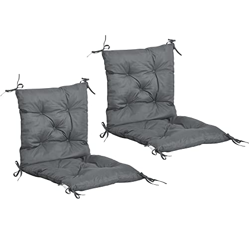 Outsunny Lot de 2 Coussins de Chaise d'extérieur, Galette de Chaise avec Attaches, Coussins de Jardin pour terrasse ou Balcon, 98 x 50 x 8 cm, Gris