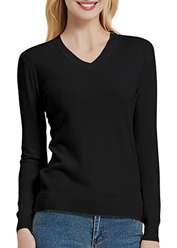 Urban CoCo Women's V Neck Long Sleeve Solid Classic Knit Pullover Sweater Tops