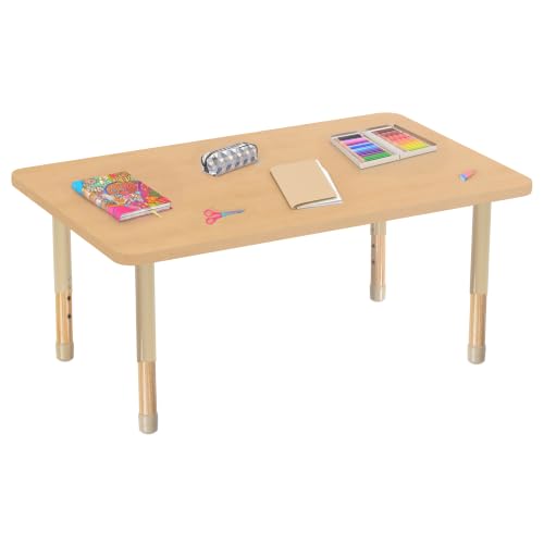 Image of 30 inch x 48 inch Rectangle Kids Classroom Table with Adjustable Chunky Wood Legs