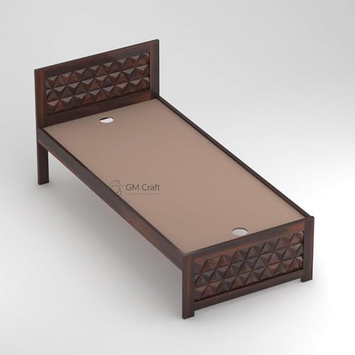 Image of Solid Sheesham Wood Bed 6.5X3 ft Single Bed Without Storage for Bedroom - Single Cot Wooden BedSingle Size for Living Room Guest Room - 12 Month Warranty (Roman Walnut)