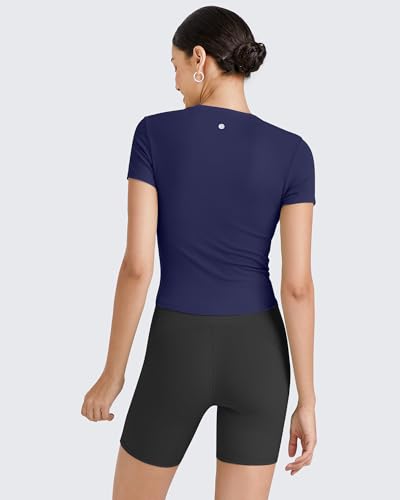 G4Free Athletic Tops for Women Short Sleeve Workout Tee Shirt Slim Fit Yoga Shirts Zip Gym Running Slight Crop Tshirts(Royal Blue,XS) — view 5