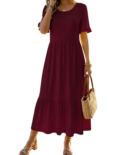 Image of Zeagoo Womens Summer Dresses 2026 Casual Midi Dress Flowy Sundress Ruffle Short Sleeve Tiered Dresses A Line Boho Dress
