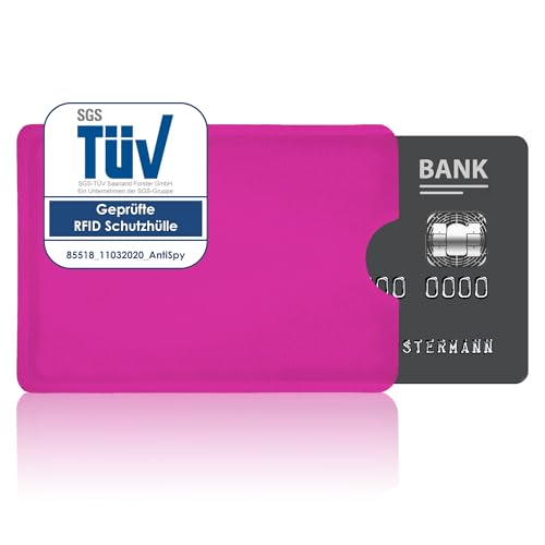 AntiSpyShop RFID Schutzhülle, TÜV geprüft, NFC Blocker - Kreditkarte, Bank EC Karte, Krankenkassenkarte (Pink)