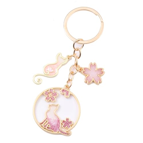 Porte-clés voiture chat et fleurs avec anneau de sac à dos